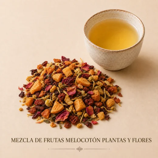 MEZCLA DE FRUTAS MELOCOTÓN PLANTAS Y FLORES